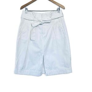 Ann Taylor Size 10 Denim Skirt Paperbag White Casual Belted Waist Front Slit